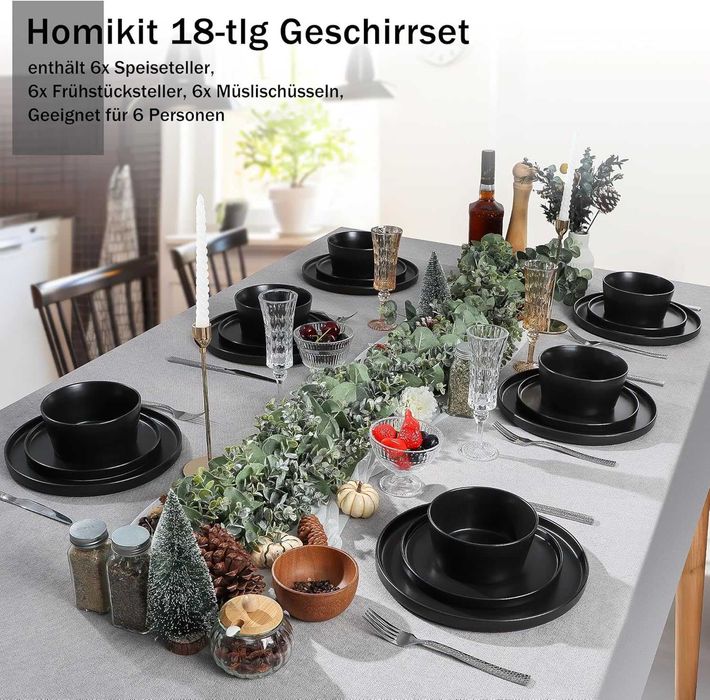 Zastawa obiadowa Homikit 6os. 18 szt. kamionkowy talerze miseczki