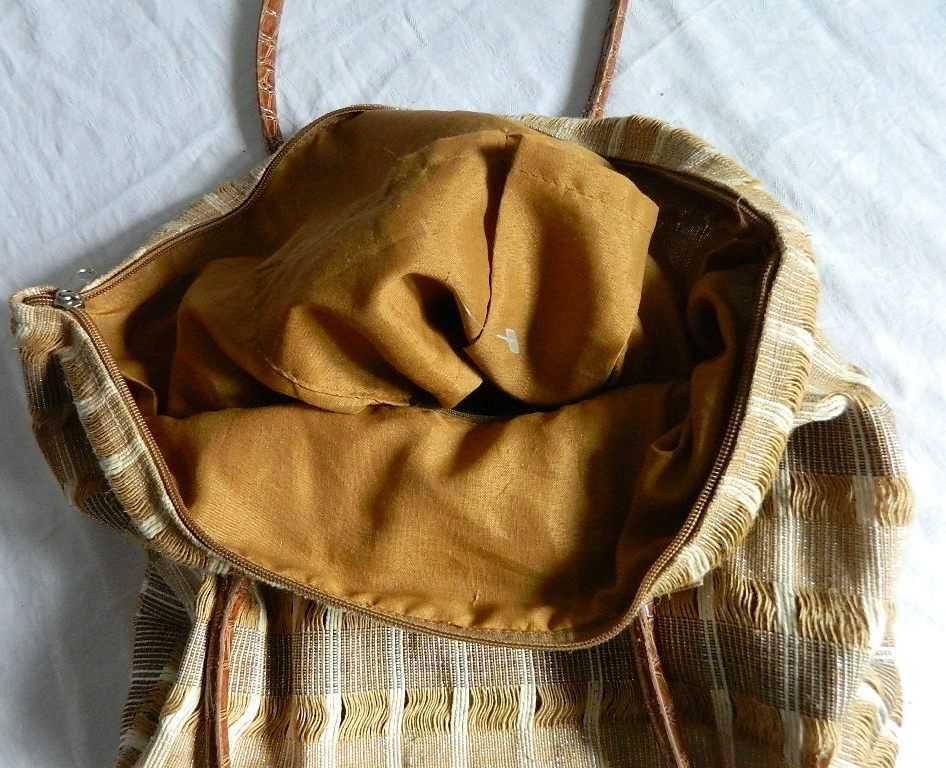 Beżowa płócienna torba, duża torebka, shopper