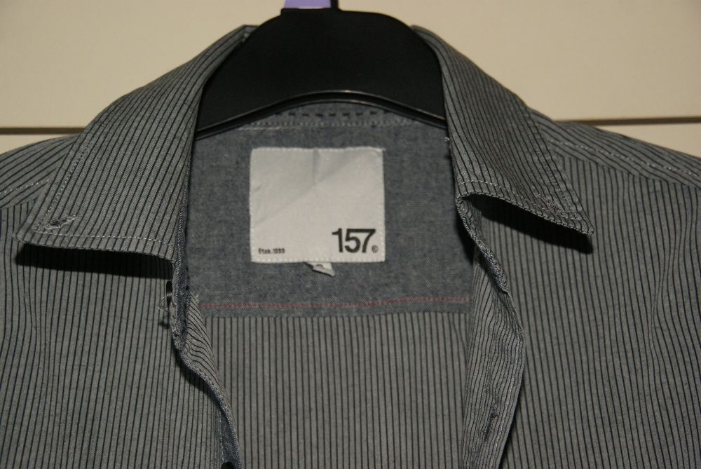 Koszula męska/juniorska LAGER 157, S, szara w prążek, TAILORED FIT