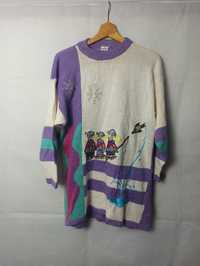 90s Vintage Abstract Embroidered Jumper Cottagecore Sweter haft lniany