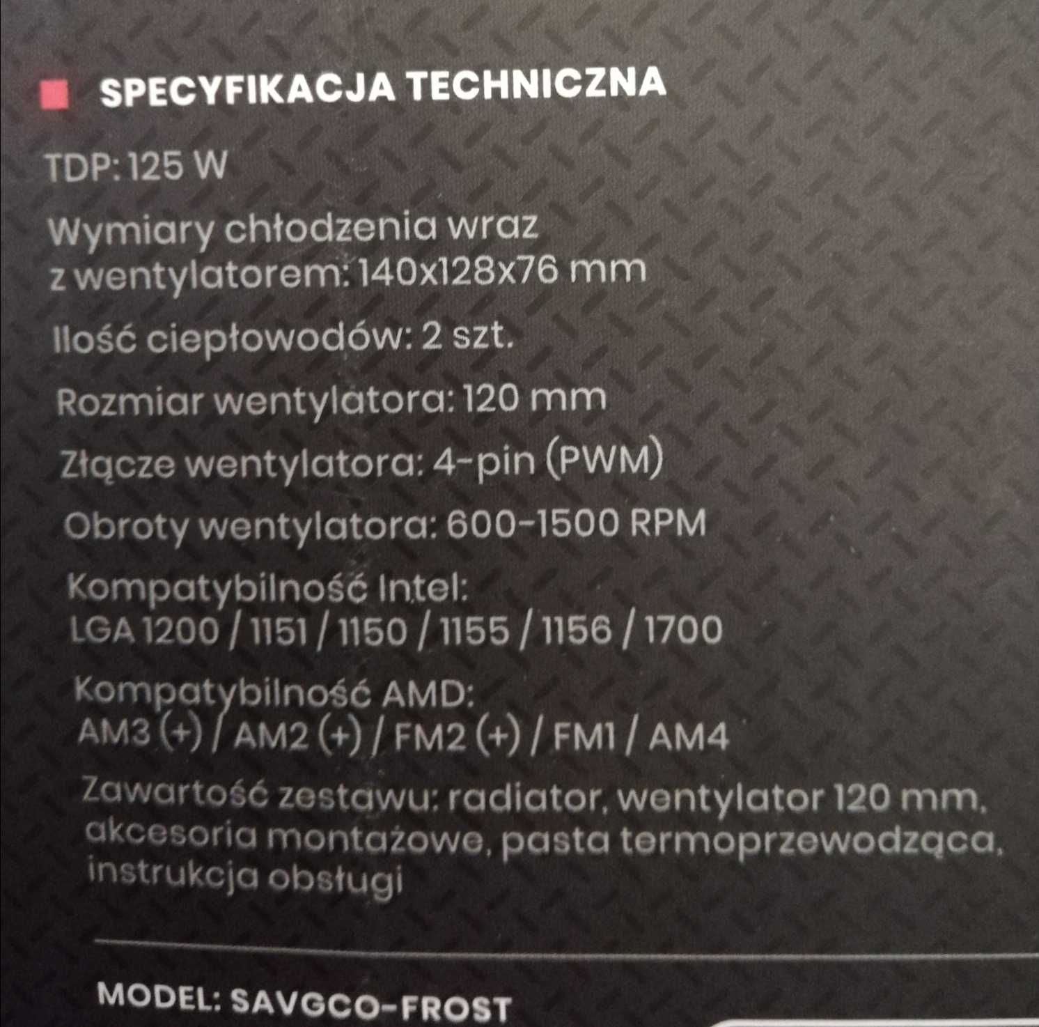 wentylator do komputera procesora CPU Frost Savio AMD Intel