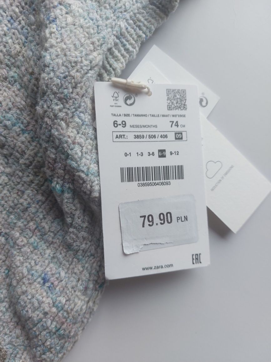 Rampers niemowlęcy dzianinowy na szelkach body Zara 74