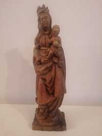Stara ręcznie wykonana drewniana figurka Matki Boskiej 43 cm