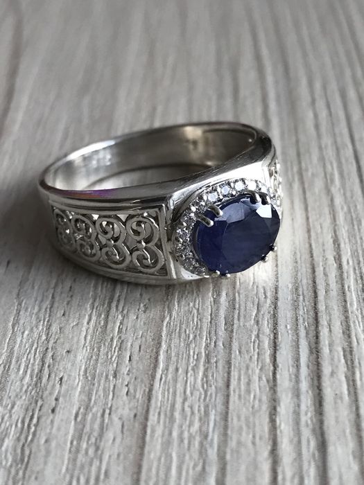 Кольцо перстень сапфир серебро