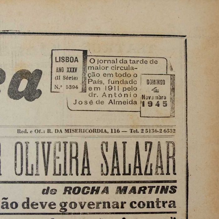 Jornal "A República" - 4 de novembro de 1945, Carta a Oliveira Salazar