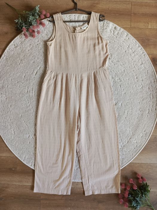 Kombinezon beżowy lniany bawełniany szerokie nogawki Monki M wygodny l