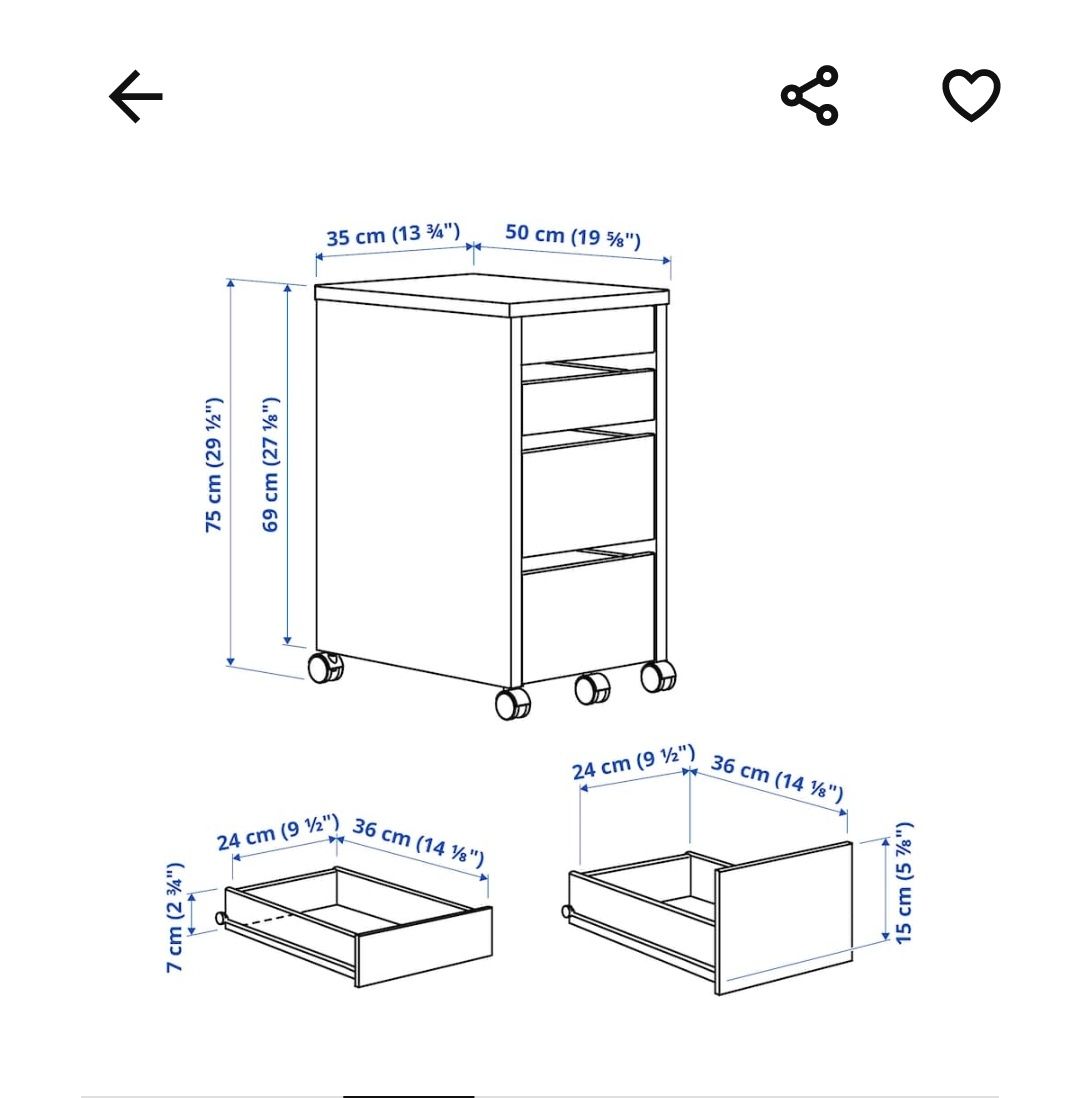 Bloco de gavetas para escritório com rodízios IKEA