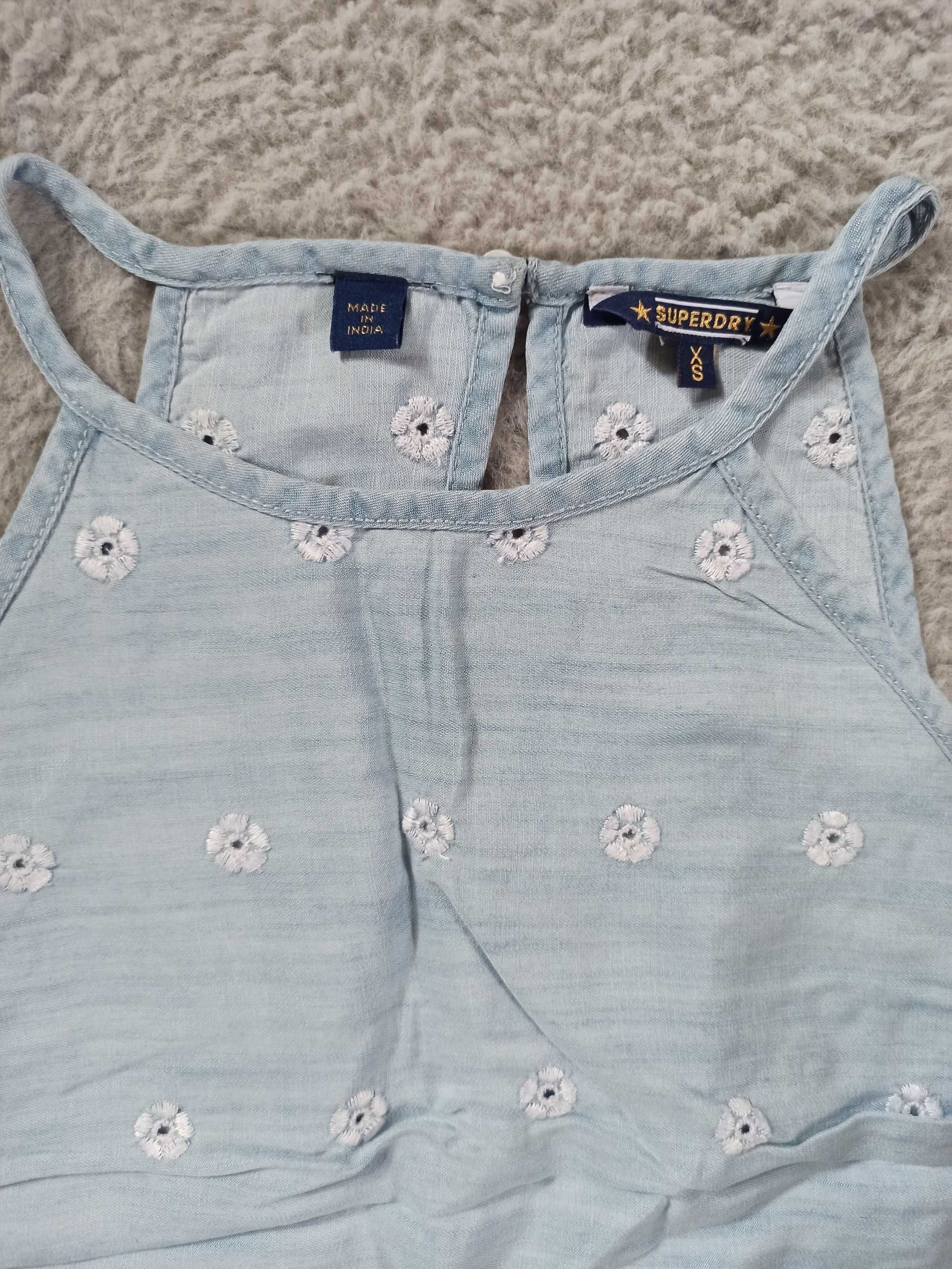 Błękitny top halter z haftem • Superdry • rozmiar XS