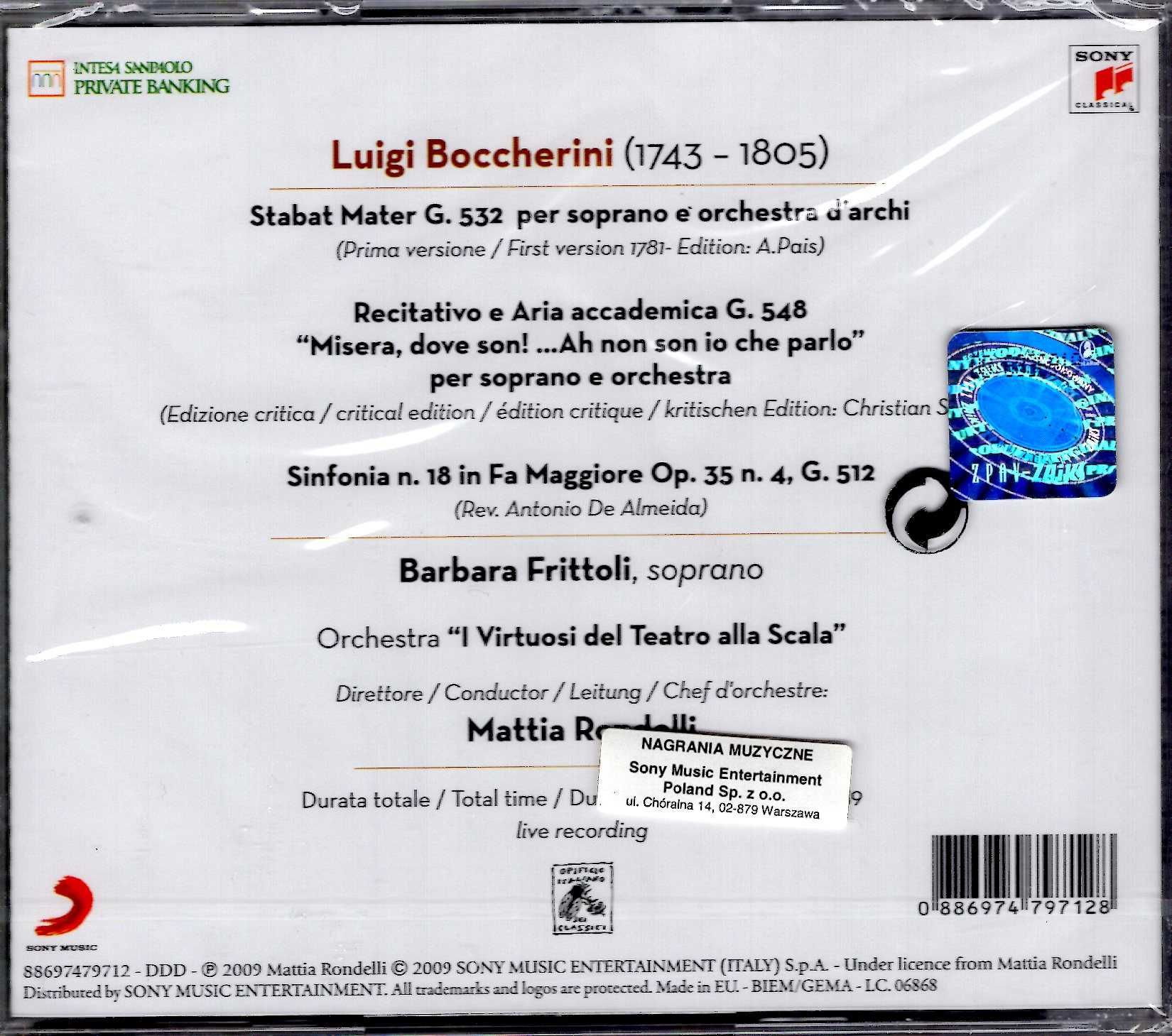 Boccherini: Stabat Mater Barbara Frittoli Mattia Rondelli (CD)