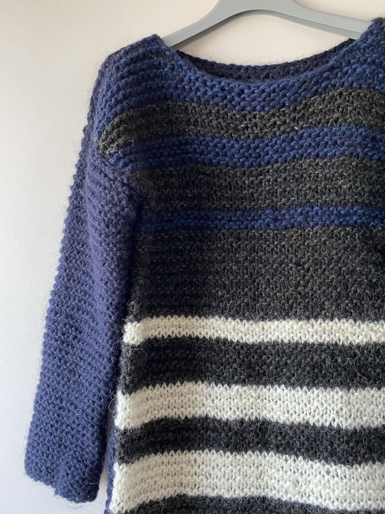 Wełniany długi sweter handmade gruby splot