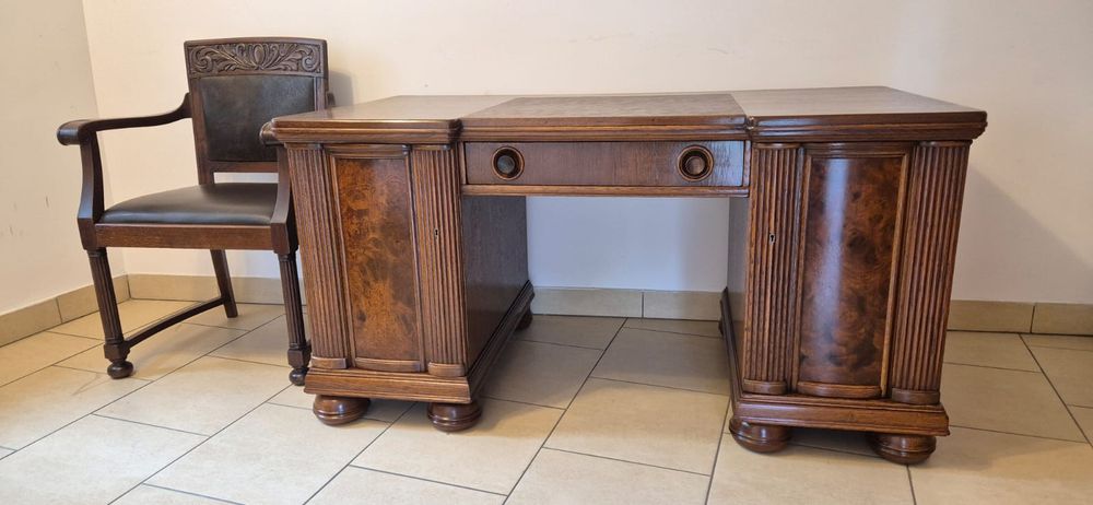 Antyczne stare dębowe biurko + fotel/ krzesło antyk, zestaw, stylowe