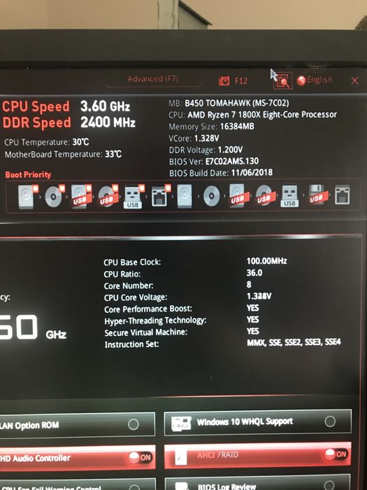 AMD Ryzen 7 1800X процесор/MSI B450 Tomahawk материнська плата/16 GB