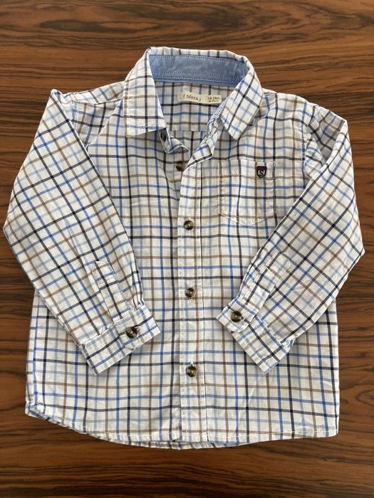 Conjunto Calça bege Zara e Camisa Xadrez Sfera 18/24 meses