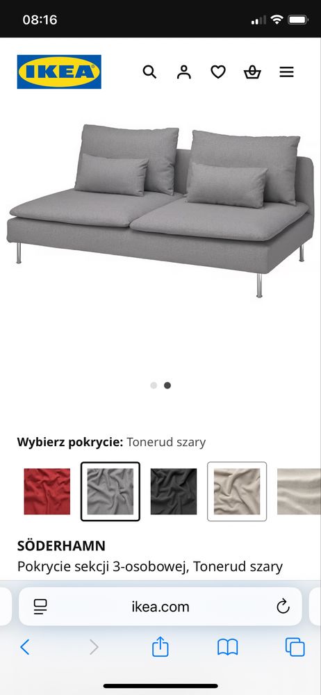 Ikea SÖDERHAMN Pokrycie sekcji 3-osobowej, Tonerud szary