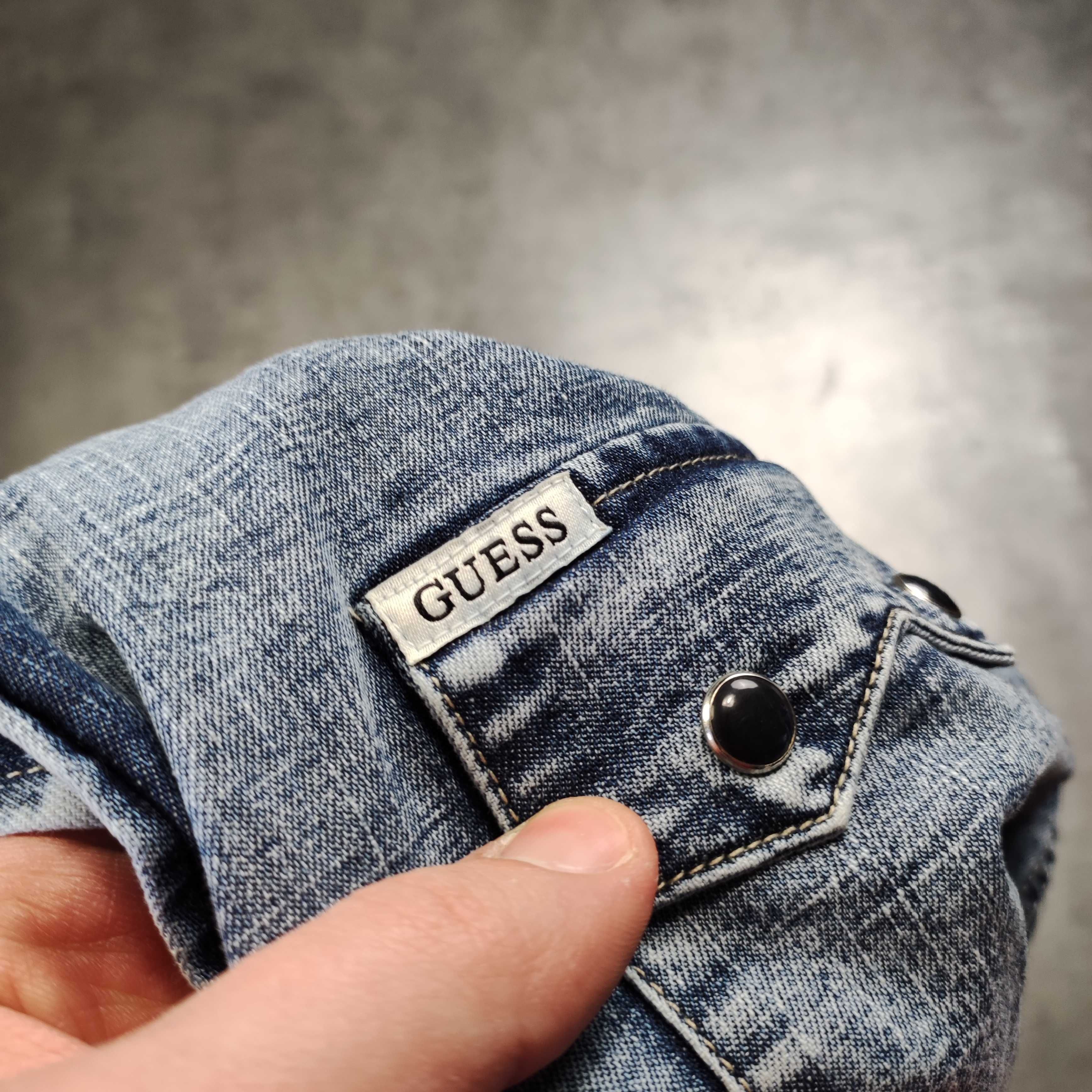 MĘSKA Koszula Elegancka PREMIUM Denim Jeans Guess USA Kieszenie Logo