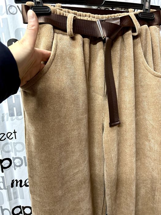 Брюки вельвет на резинке+ ремень, оверсайз, Италия.