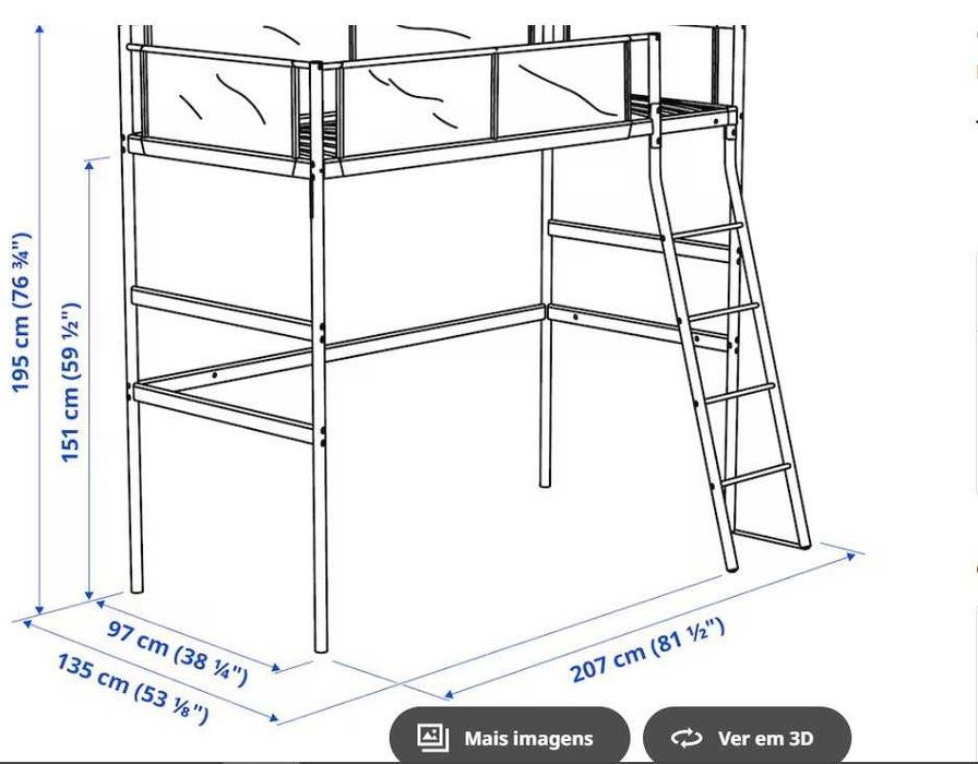 Cama Alta Ikea VITVAL + Colchão Espuma Ikea