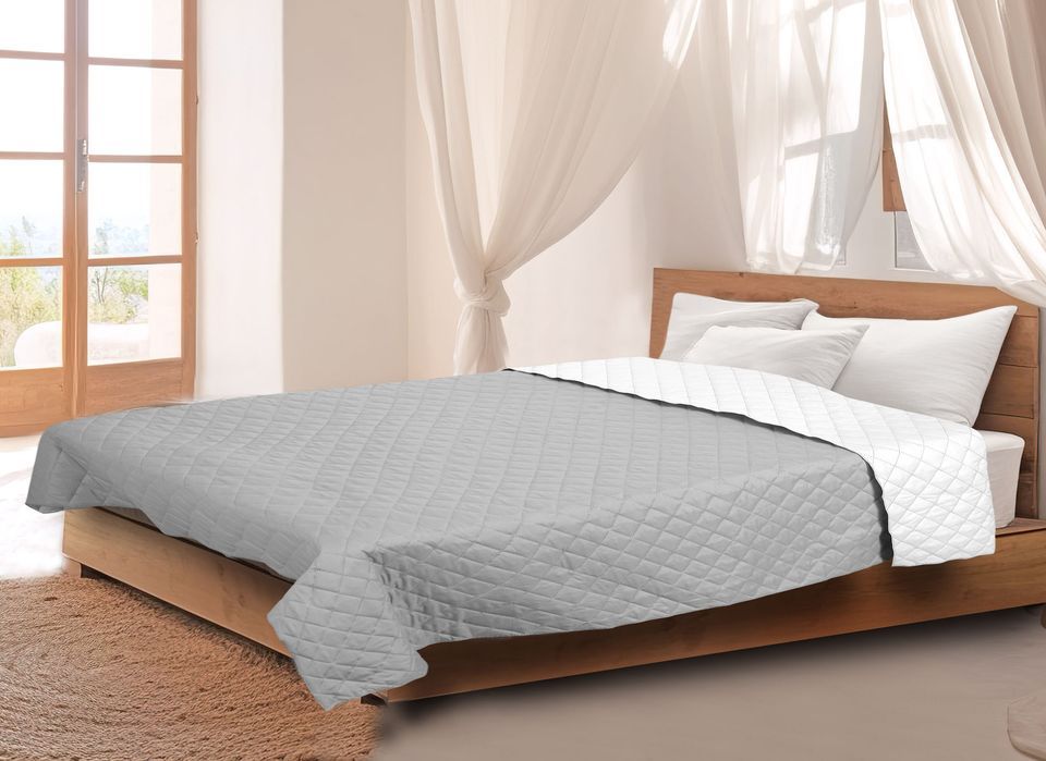 Narzuta Na Łóżko Pikowana Ultradźwiękowo 200X220 Cm Szaro-Biała