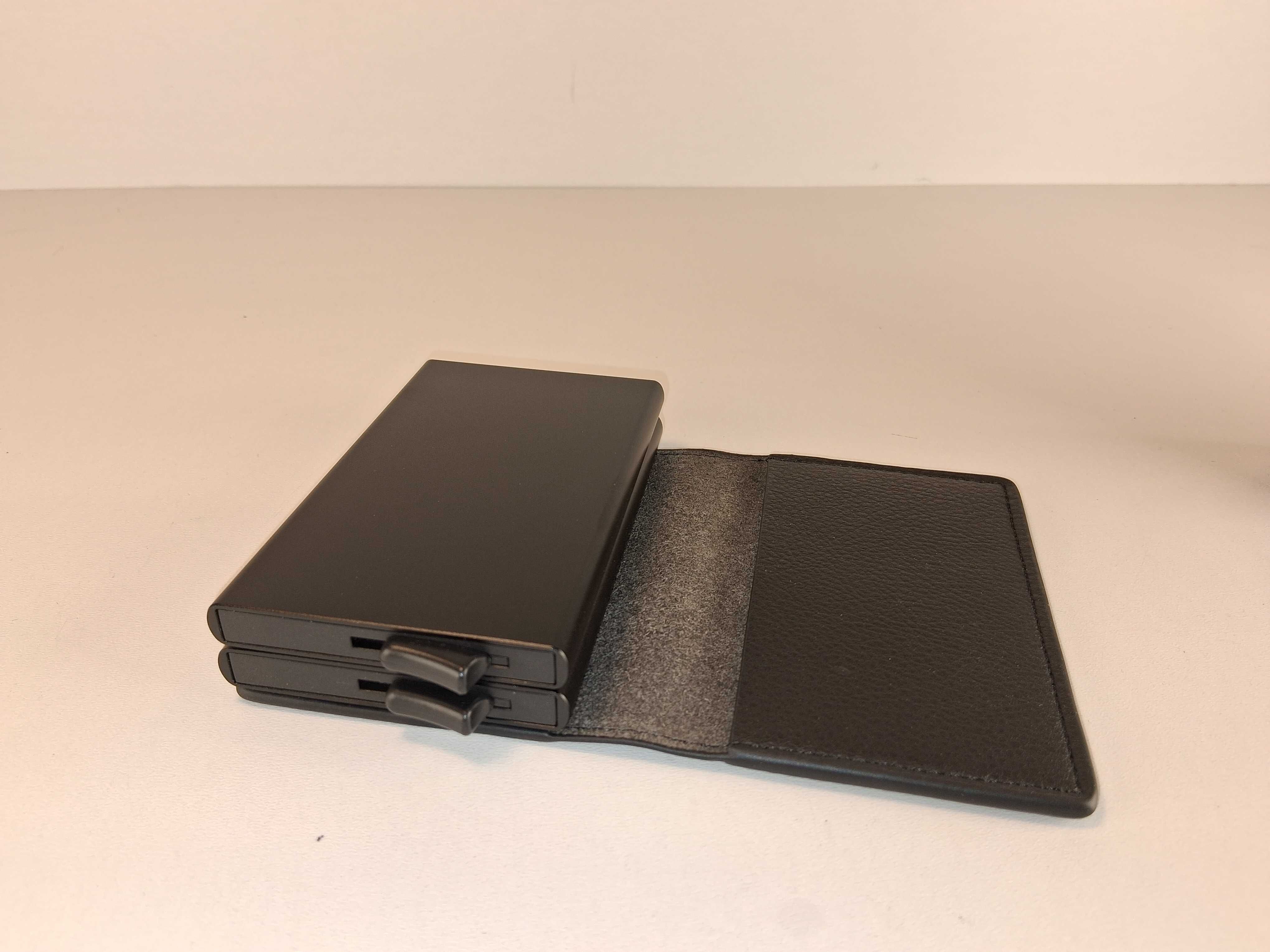 E050 Elegancki Czarny Portfel VULKIT Podwójny Skórzany Etui na Karty