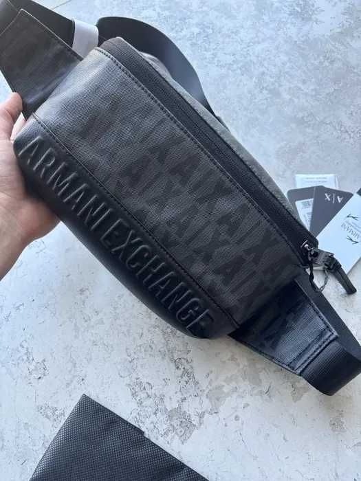 Сумка бананка Armani exchange чоловіча унісекс жіноча сіра чорна фірмо