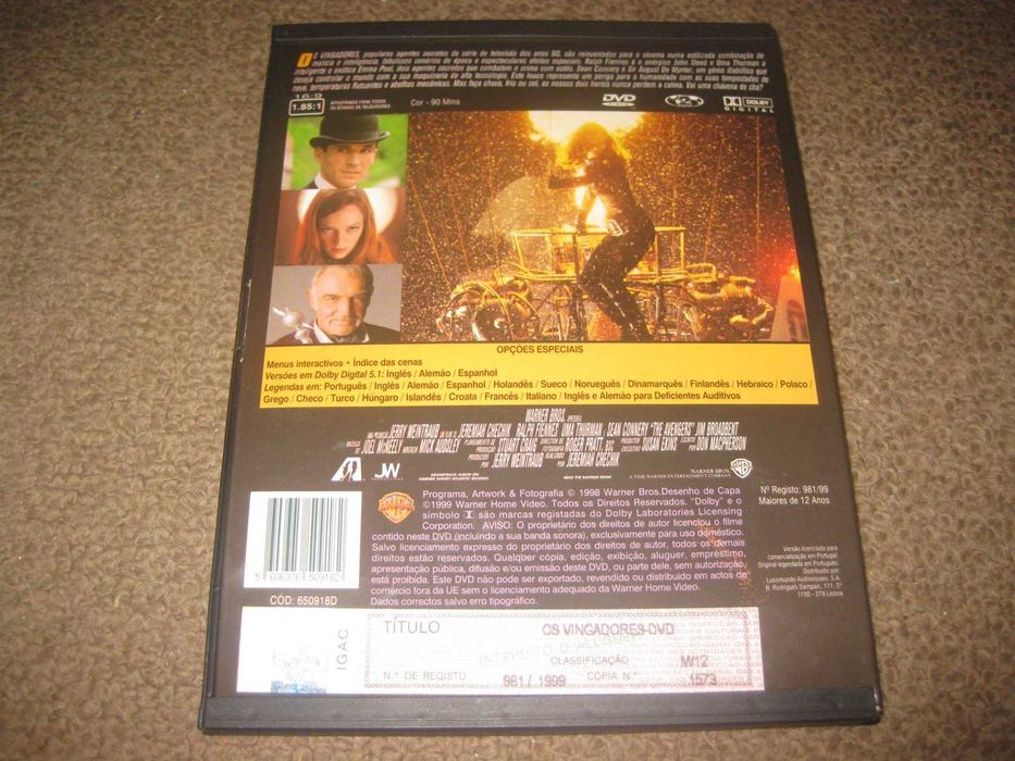 DVD "Os Vingadores" com Sean Connery/Snapper/Raro!
