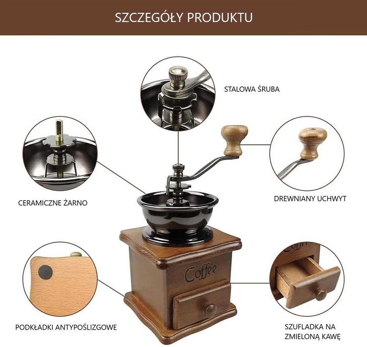 Młynek do kawy tradycyjny DREWNIANY RĘCZNY