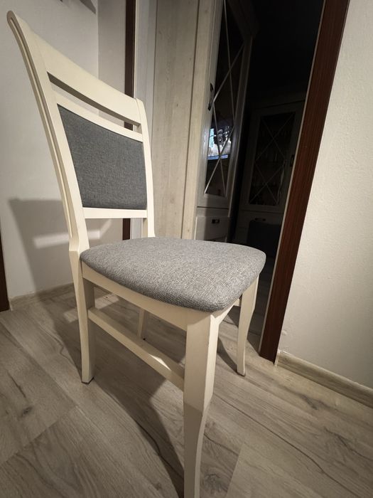 Krzesło krzesła drewniane  4 szt. białe szare materiałowe
