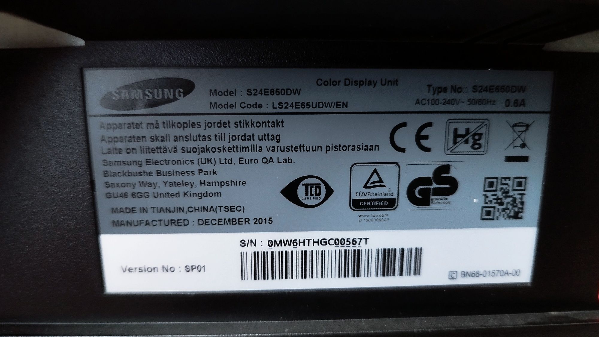 Bardzo Duży Monitor LED Samsung S24E650DW na PIVOT D-SUB DVI Czarny