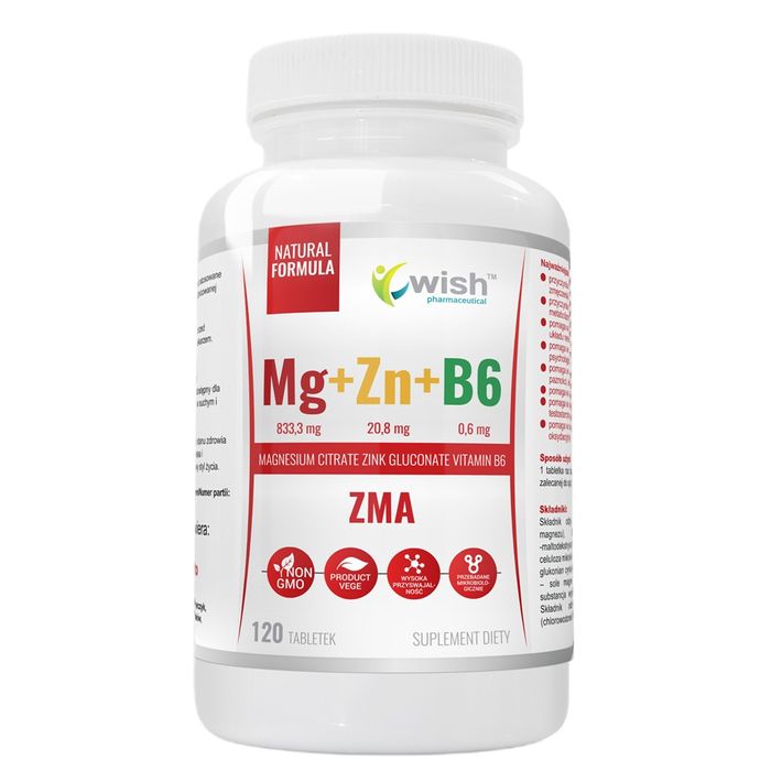 WISH Pharmaceutical ZMA Magnez + Cynk + B6 suplement diety 120 tab
