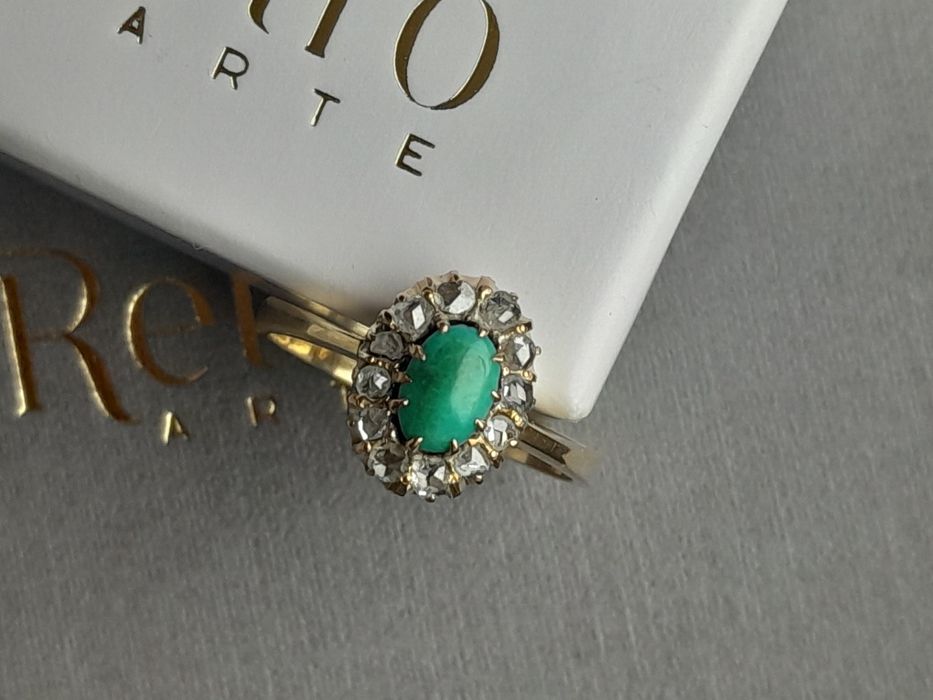R.15 Antyk Pierścionek 1920 Turkus Złoto 585 Diamenty