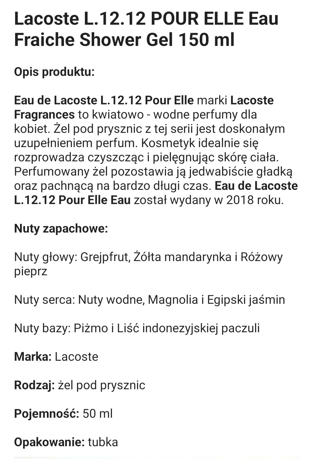 Lacoste L.12 12 Pour Elle Sparkling żel pod prysznic 50 ml