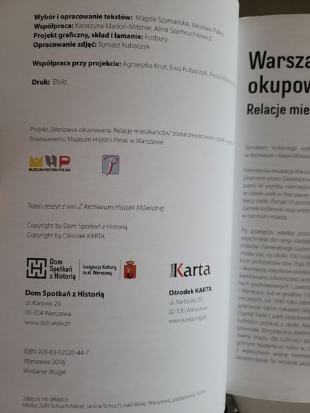 Warszawa okupowana Relacje mieszkańców + CD 2016 Karta