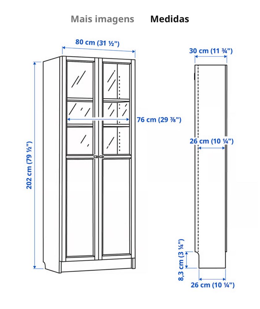 Estante Billy IKEA com portas de vidro brancas