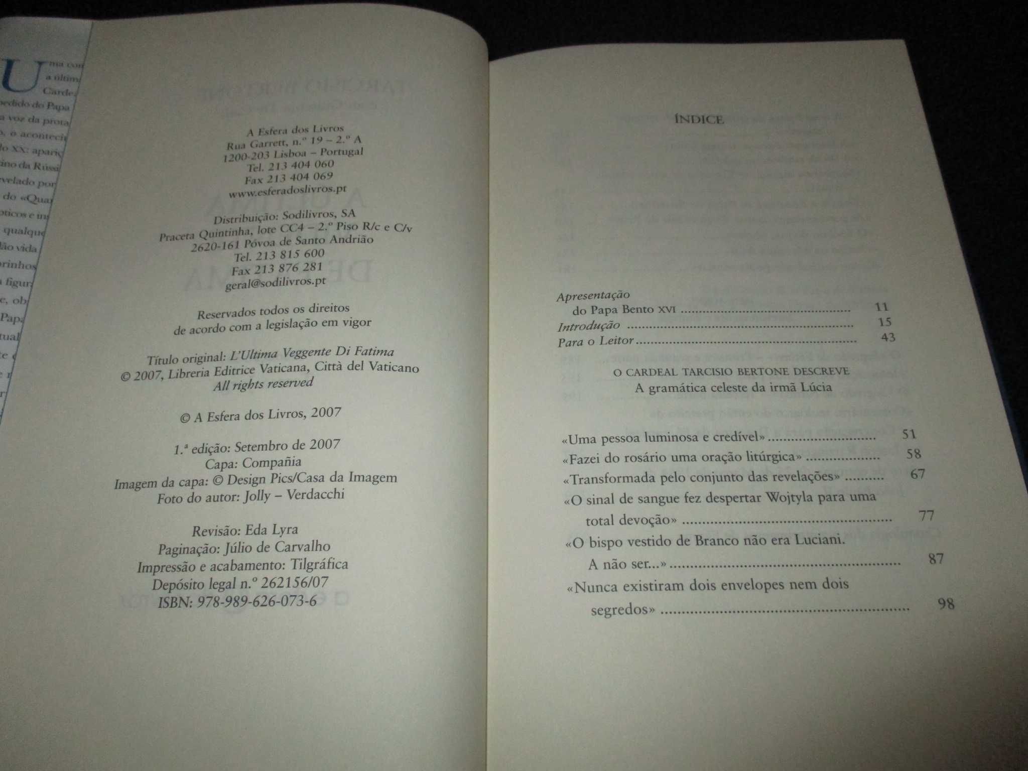 Livro A última vidente de Fátima Tarcisio Bertone 1ª edição