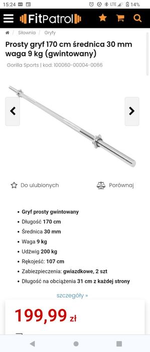 Ławka treningowa, gryf prosty i obciążenie