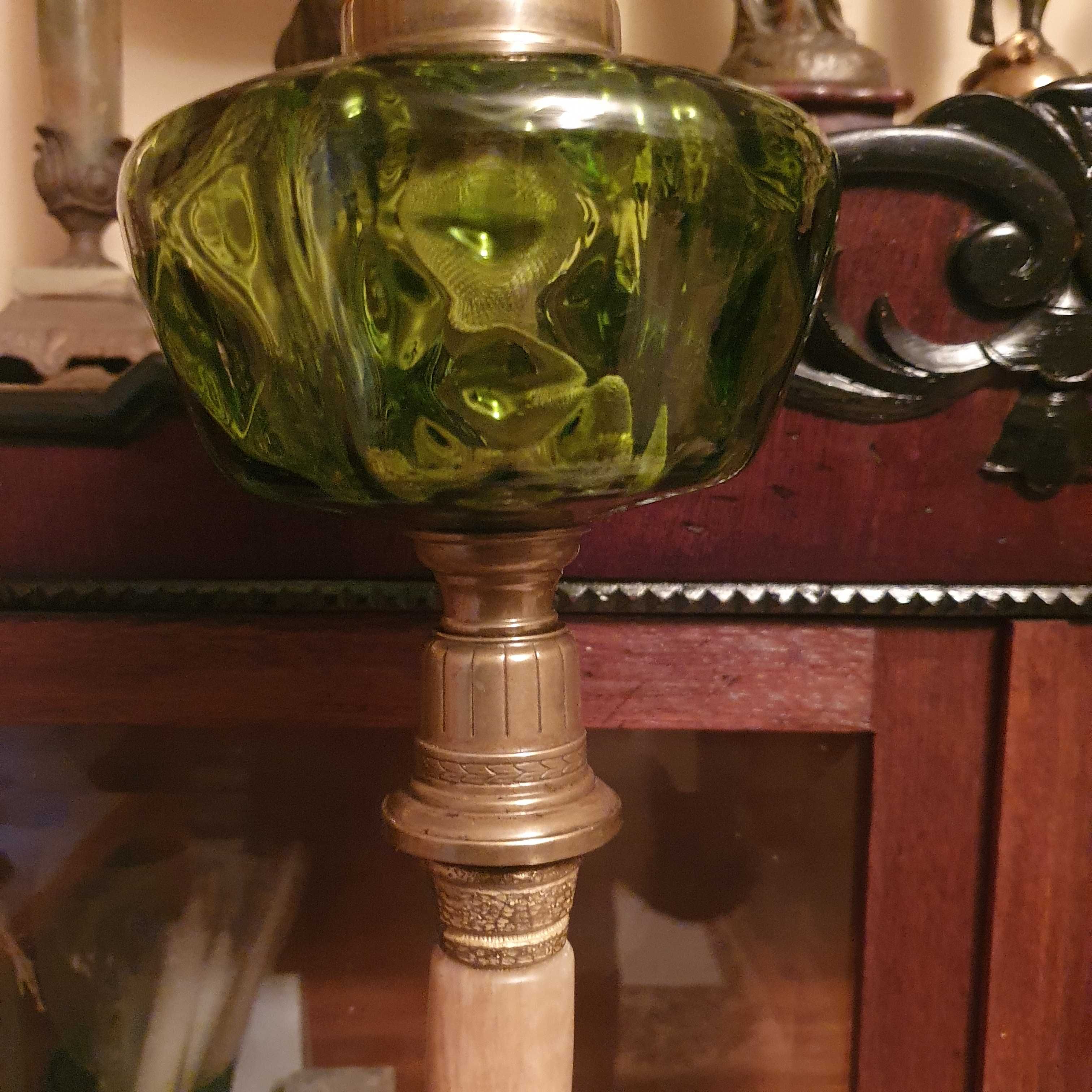Wielka=sprawna lampa naftowa z kamienia i brązu=92 cm.