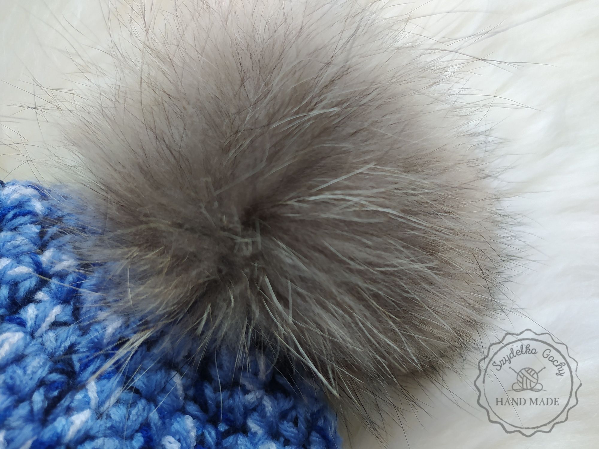 Komplet czapka smerfetka boho z kominem na szydełku Handmade