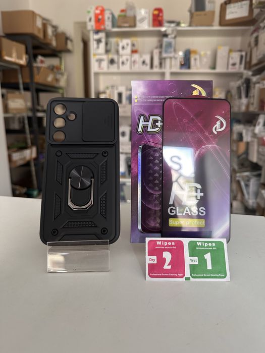 Etui plecki pancerne czarne + SZKŁO do SAMSUNG GALAXY M35