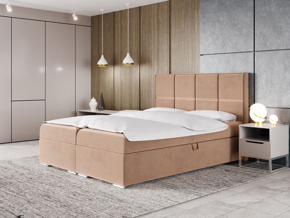 Łóżko Kontynentalne Panel 140x200 Tapicerowane pojemnik materac Pocket