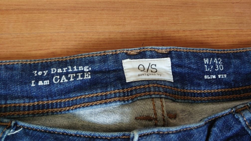 Q/S designed by spodnie damskie jeansy 42/30 proste slim fit Niebieski