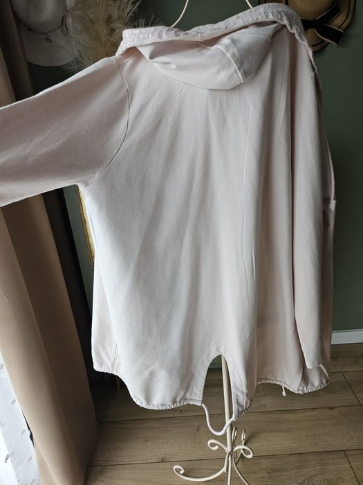 Oversize Bluza damska plus size Narzutka Pudrowy Róż z Cekinowym Kaptu