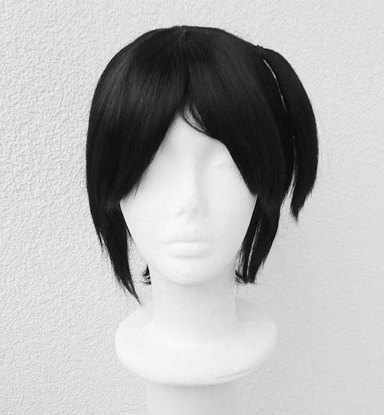 Krótka czarna peruka z grzywką krótki czarny wig cosplay bob z kitką