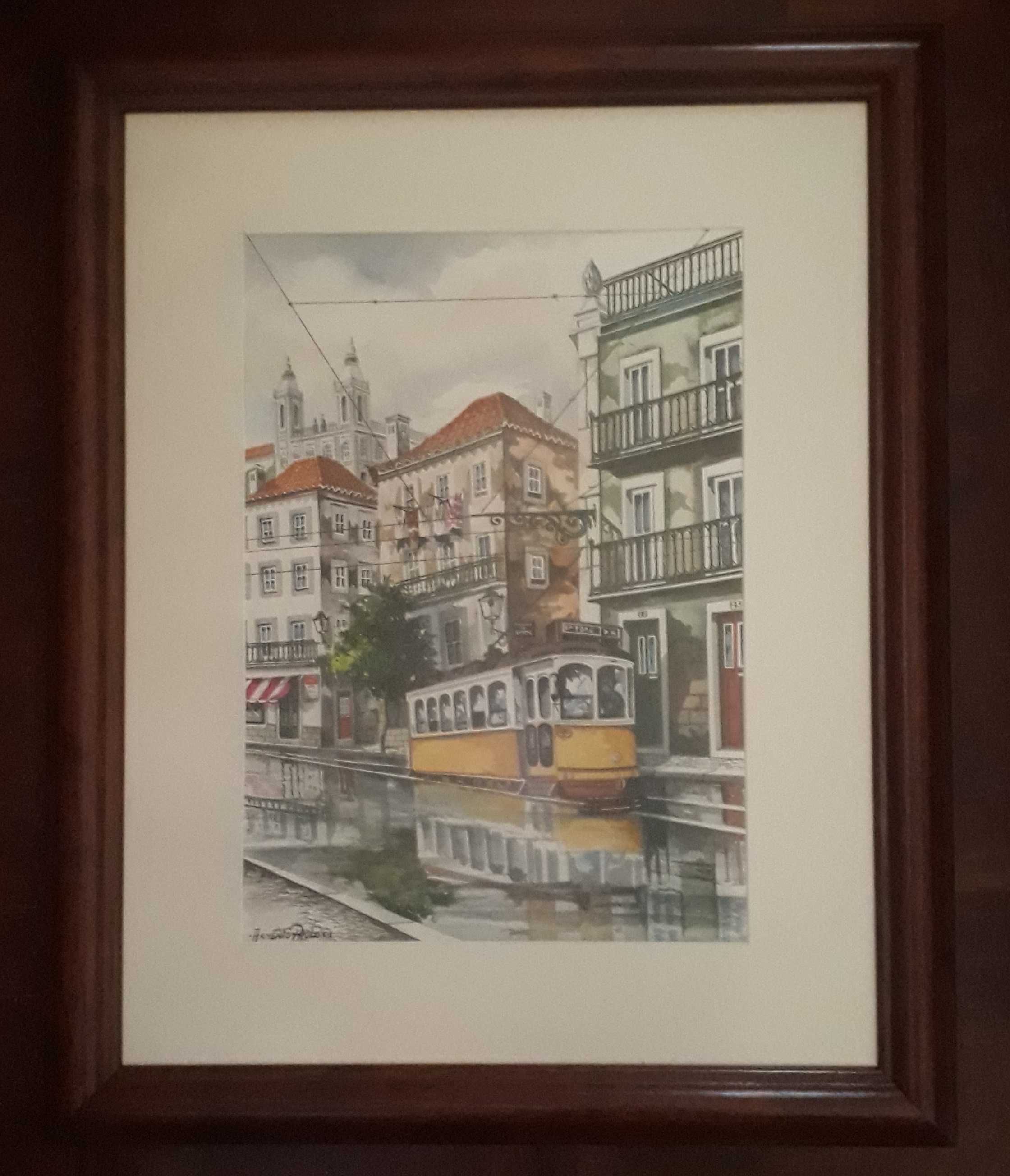 Aguarela de Alfama(ArménioPaulo,2001—29x41cm)+moldura raiz de nogueira