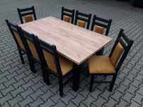 Stol 185/244x95 x76 i 8 krzesel czarny mat blat dab craft złoty lofl