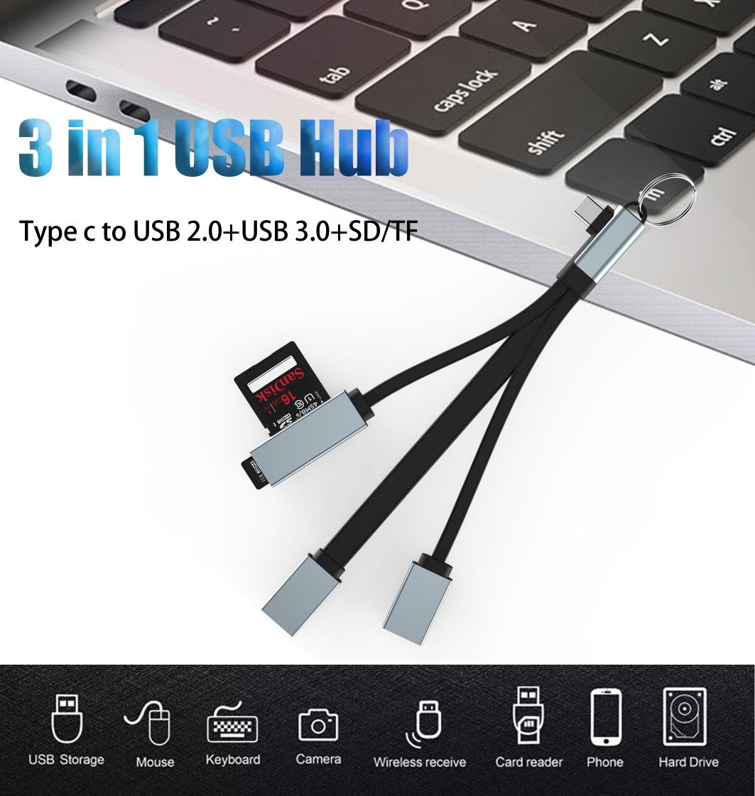 Type-c otg хаб USB 3.0 + картридер SD/TF