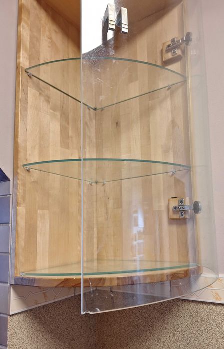 Szafka/witryna szkło, narożna DREWNIANA 30cm x 36cm x 78cm,  SOSNOWA