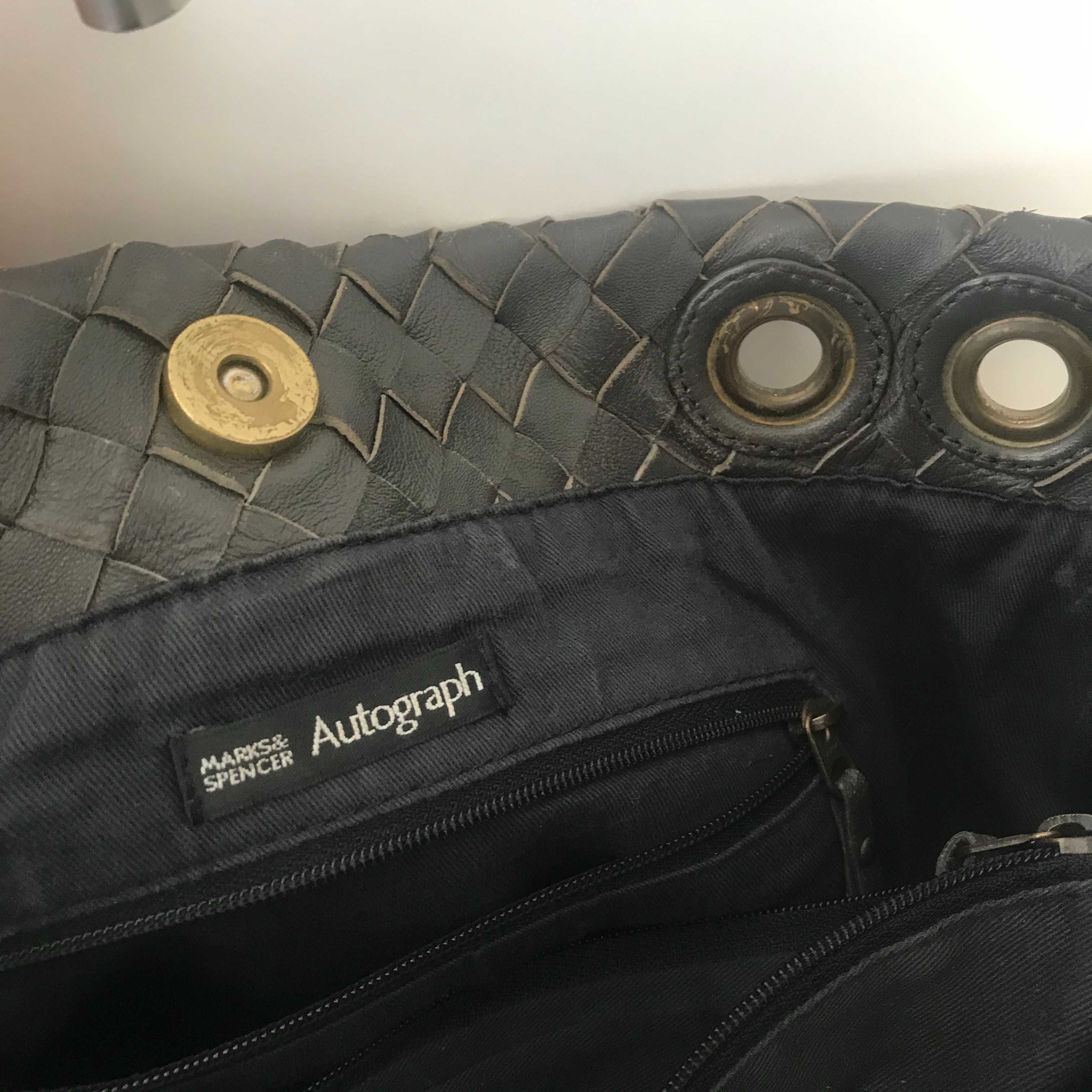 Torebka Mark&Spencer Skórzana, 3 komory, kieszeń na zamek, PLECIONKA