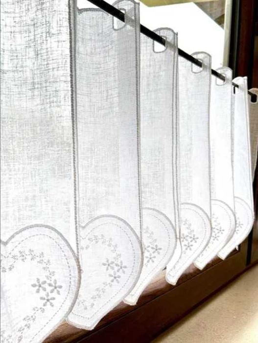 Firanka Len Kuchnia Biała Zazdrostka Haft Serca 60 wys