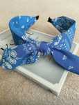 Opaska do włosów Boho/Retro w stylu Paisley wysoka, Błękit/Blue