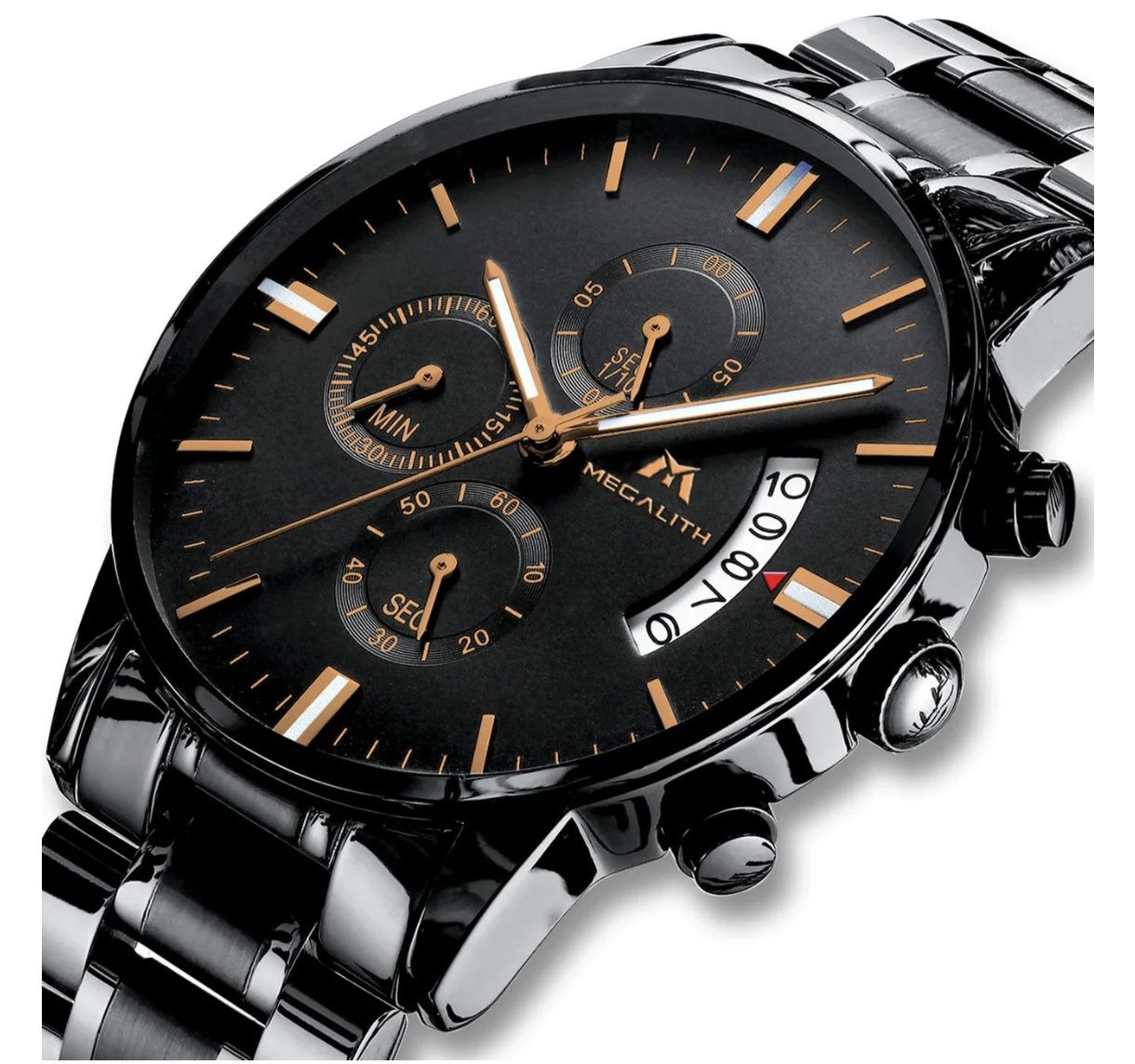 Megalith zegarek męski chronograf czarny rose gold Japan movt RRP €50